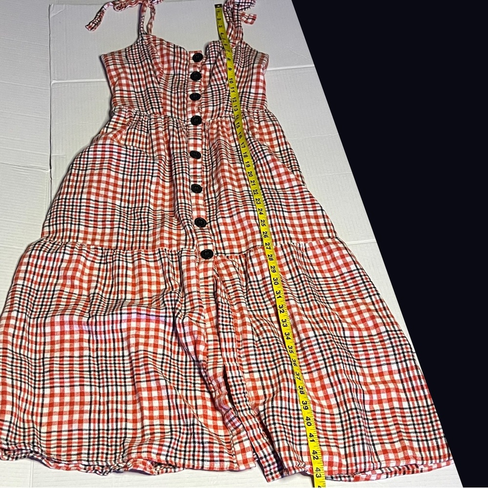 UO Plaid Positano Linen Apron Midi Dress - Picture 13 of 14